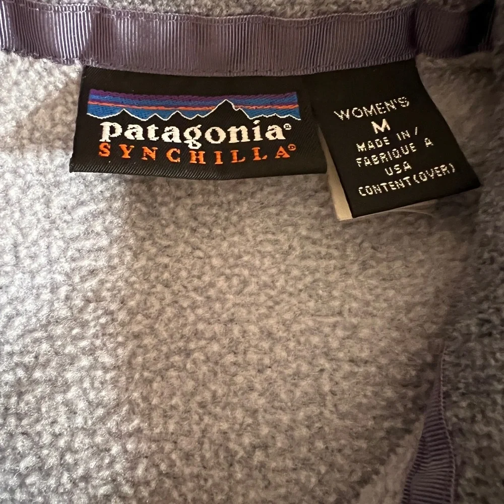 Patagonia Synchilla Women’s Fleece Jacket Full Zip Gray w/ Lavender Accents SZ M - Picture 6 of 8